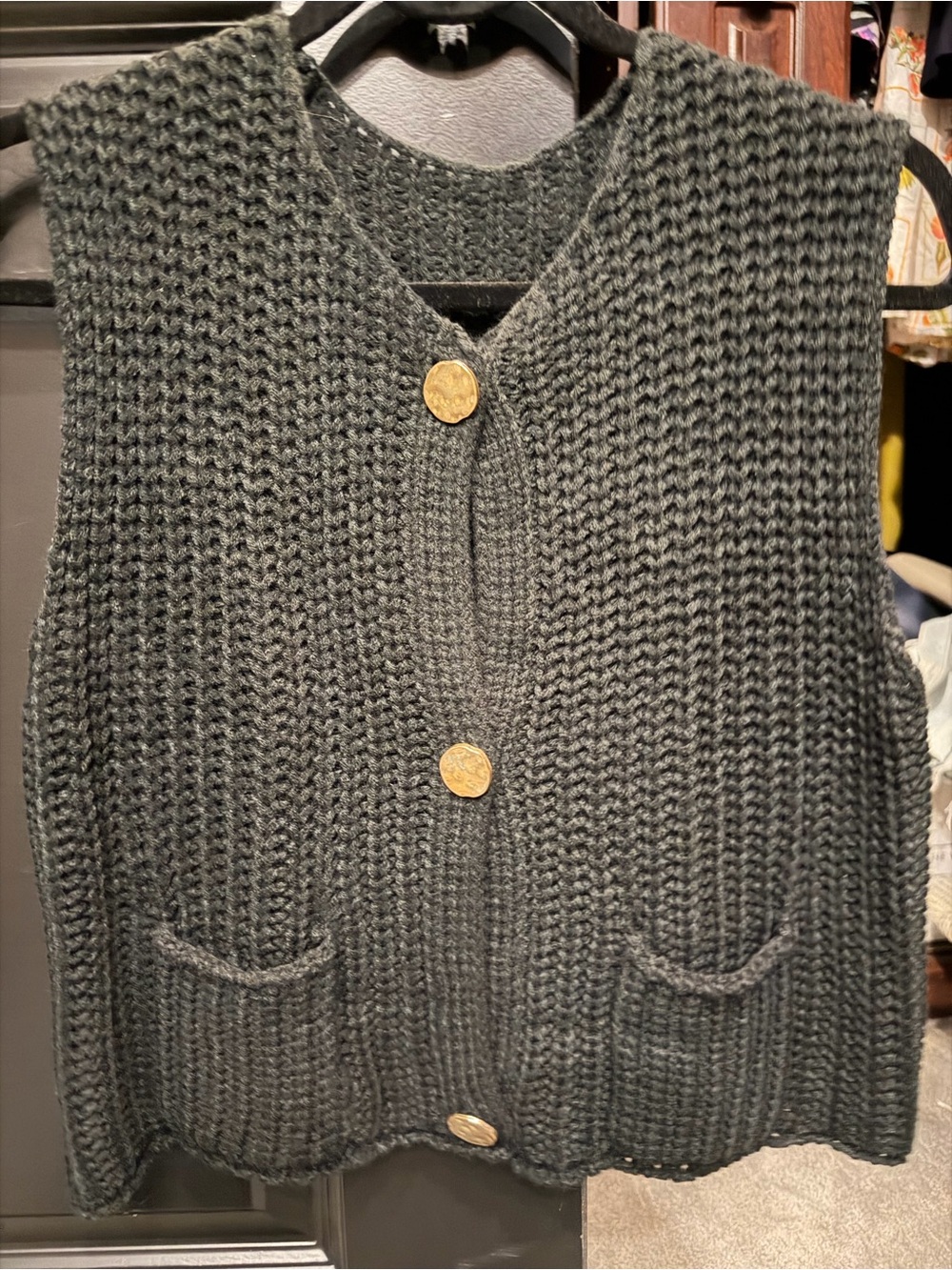 Chunky Knit Black Women's Button-Front Sweater Vest